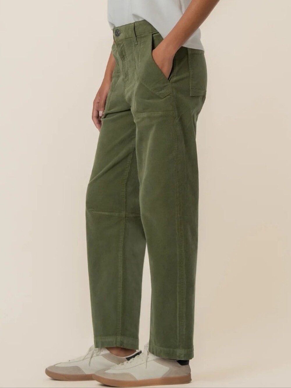 Kut From The Kloth Ashton Barrel Leg Corduroy Pants Size 6 High Rise Birch Green - Picture 3 of 10